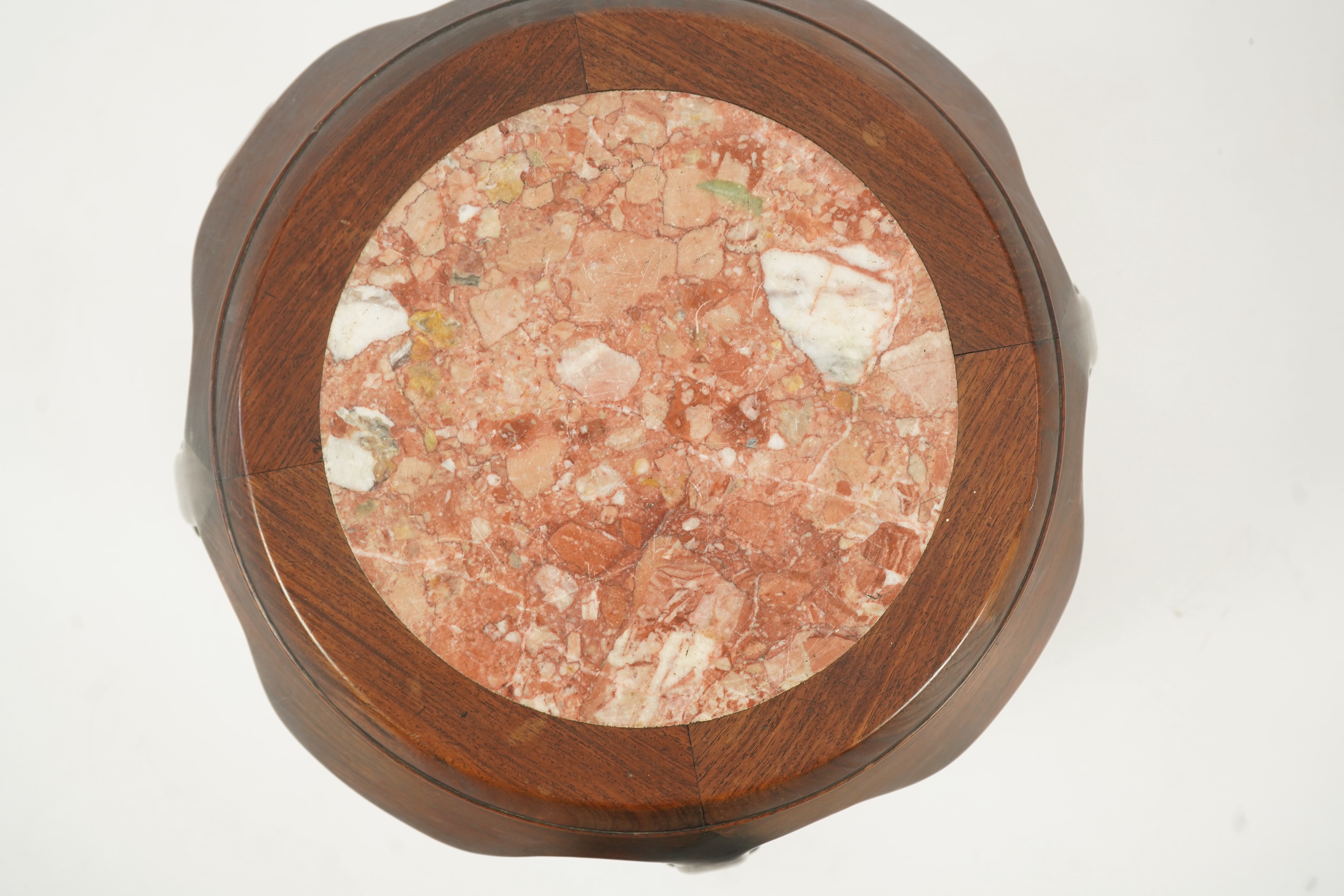 A Chinese hongmu and marble inset stool, 19th century